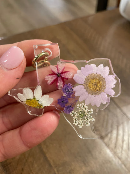 Pressed Flower Texas Keychain