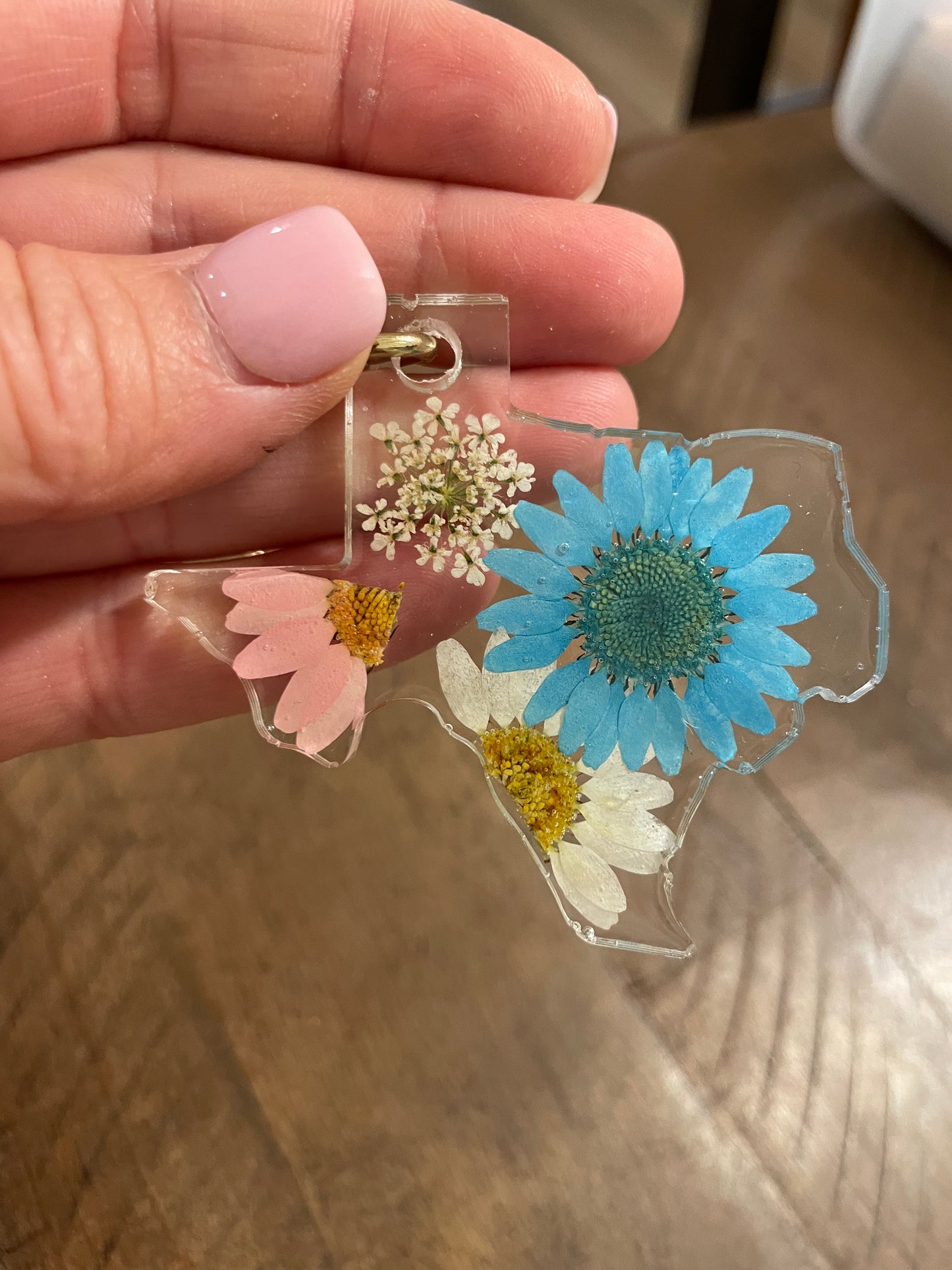 Pressed Flower Texas Keychain