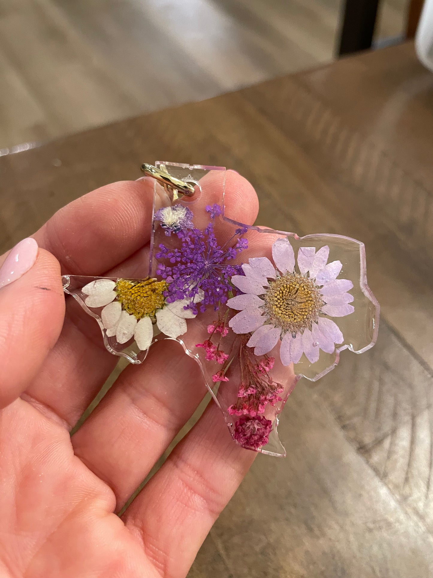 Pressed Flower Texas Keychain