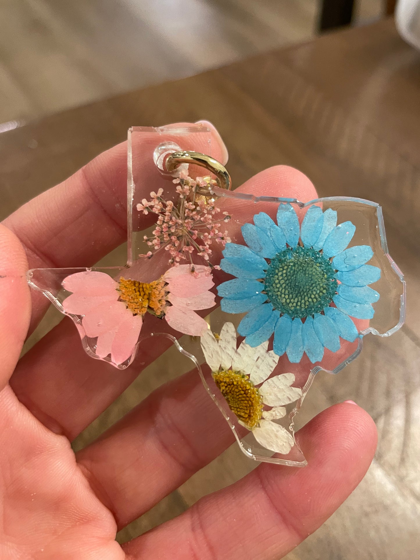 Pressed Flower Texas Keychain