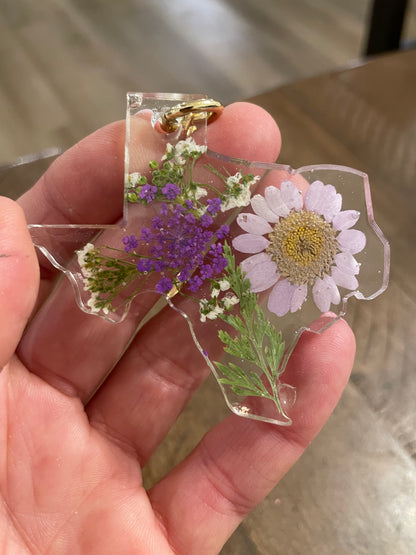 Pressed Flower Texas Keychain