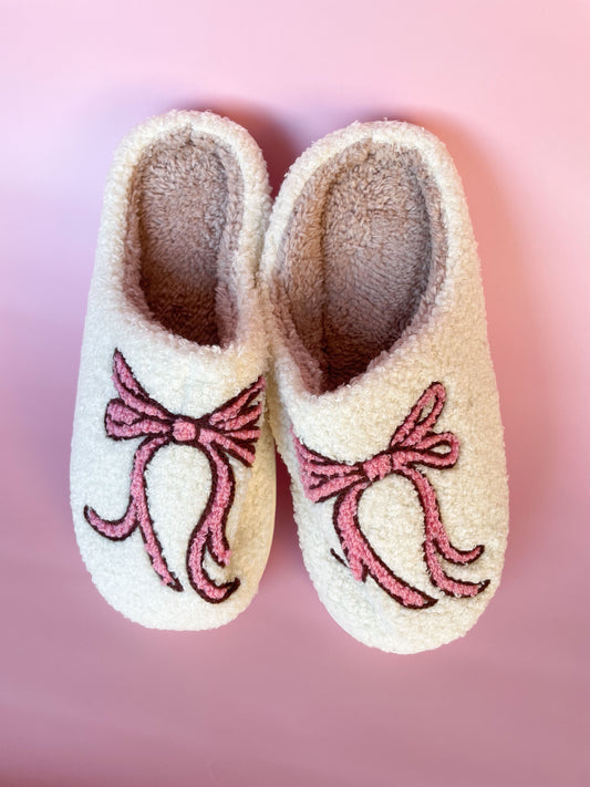 Pink Bow Cozy House Slippers