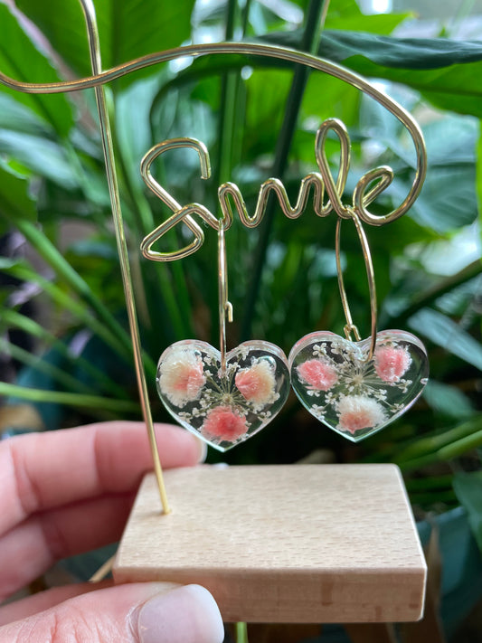 Adorable Heart Resin Charm Earrings on Gold Hoops