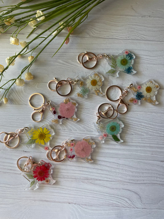 Spring Texas Floral Resin Keychain – One-of-a-Kind Pressed Flower Art