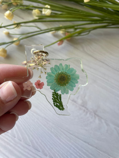 Spring Texas Floral Resin Keychain – One-of-a-Kind Pressed Flower Art