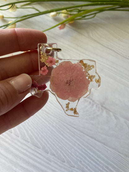 Spring Texas Floral Resin Keychain – One-of-a-Kind Pressed Flower Art