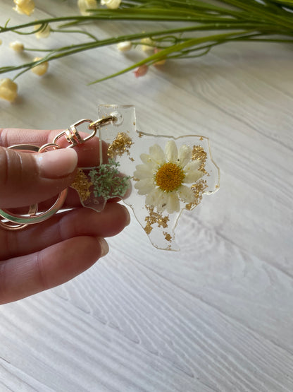 Spring Texas Floral Resin Keychain – One-of-a-Kind Pressed Flower Art