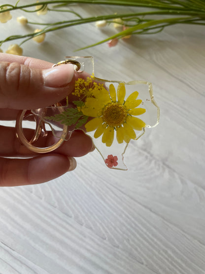 Spring Texas Floral Resin Keychain – One-of-a-Kind Pressed Flower Art