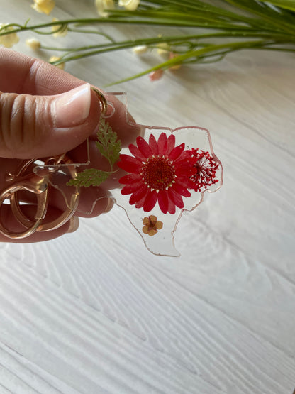 Spring Texas Floral Resin Keychain – One-of-a-Kind Pressed Flower Art