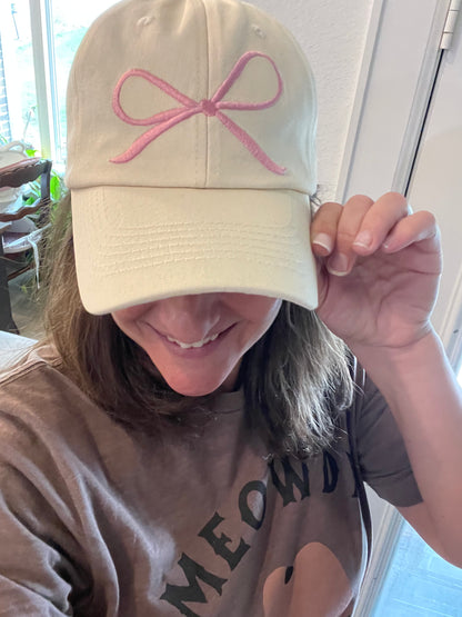 Pink Embroidered Coquette Bow Baseball Cap