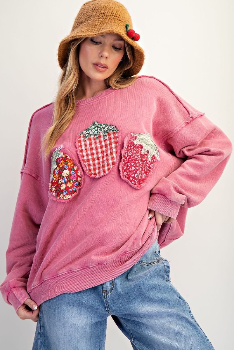 Strawberry Patchwork Washed Terry Pullover