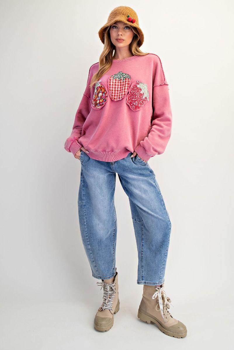 Strawberry Patchwork Washed Terry Pullover