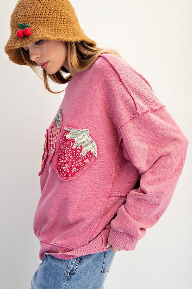 Strawberry Patchwork Washed Terry Pullover