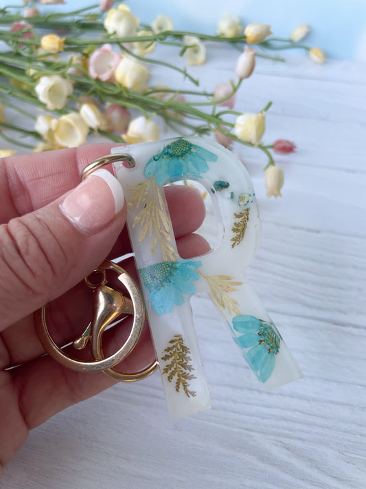 White Wildflower Key Chain Letter