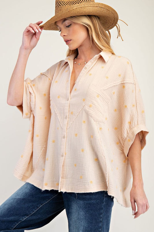 Boho Daisy Dreams Blouse – 100% Cotton Gauze