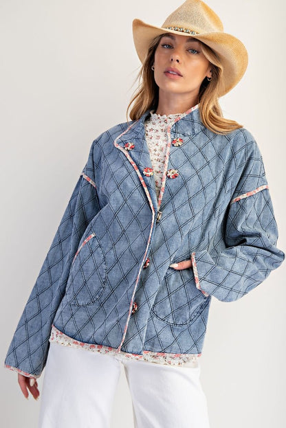 💎 Listing: Lightweight Diamond Quilted Denim Jacket – 100% Cotton