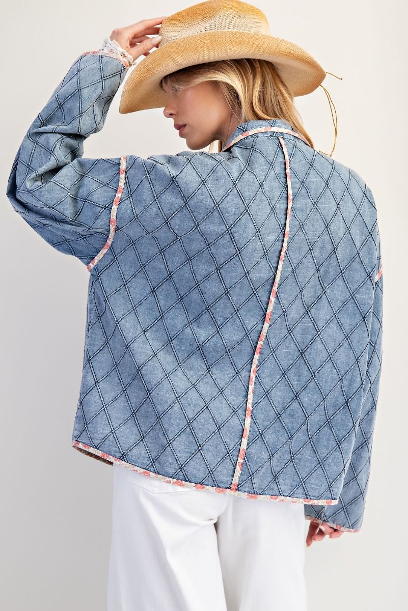 💎 Listing: Lightweight Diamond Quilted Denim Jacket – 100% Cotton