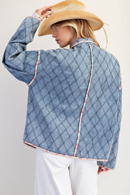 💎 Listing: Lightweight Diamond Quilted Denim Jacket – 100% Cotton