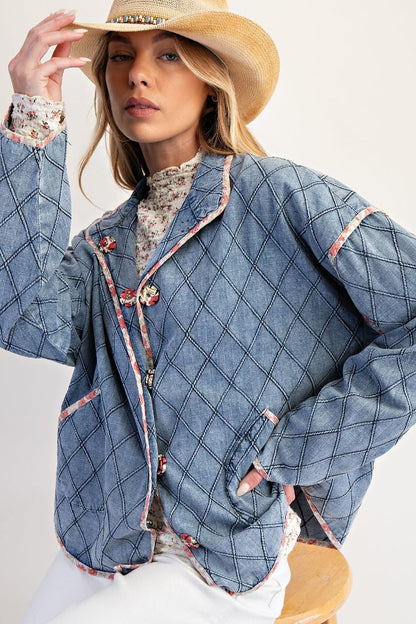 💎 Listing: Lightweight Diamond Quilted Denim Jacket – 100% Cotton