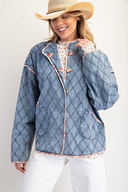 💎 Listing: Lightweight Diamond Quilted Denim Jacket – 100% Cotton