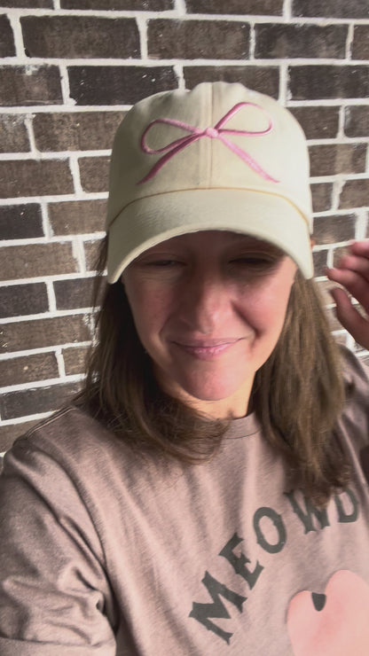 Pink Embroidered Coquette Bow Baseball Cap